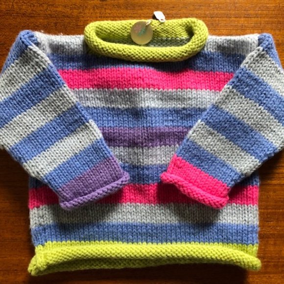 Hand Knit Stripey Cozy Pullover - Picture 1 of 6